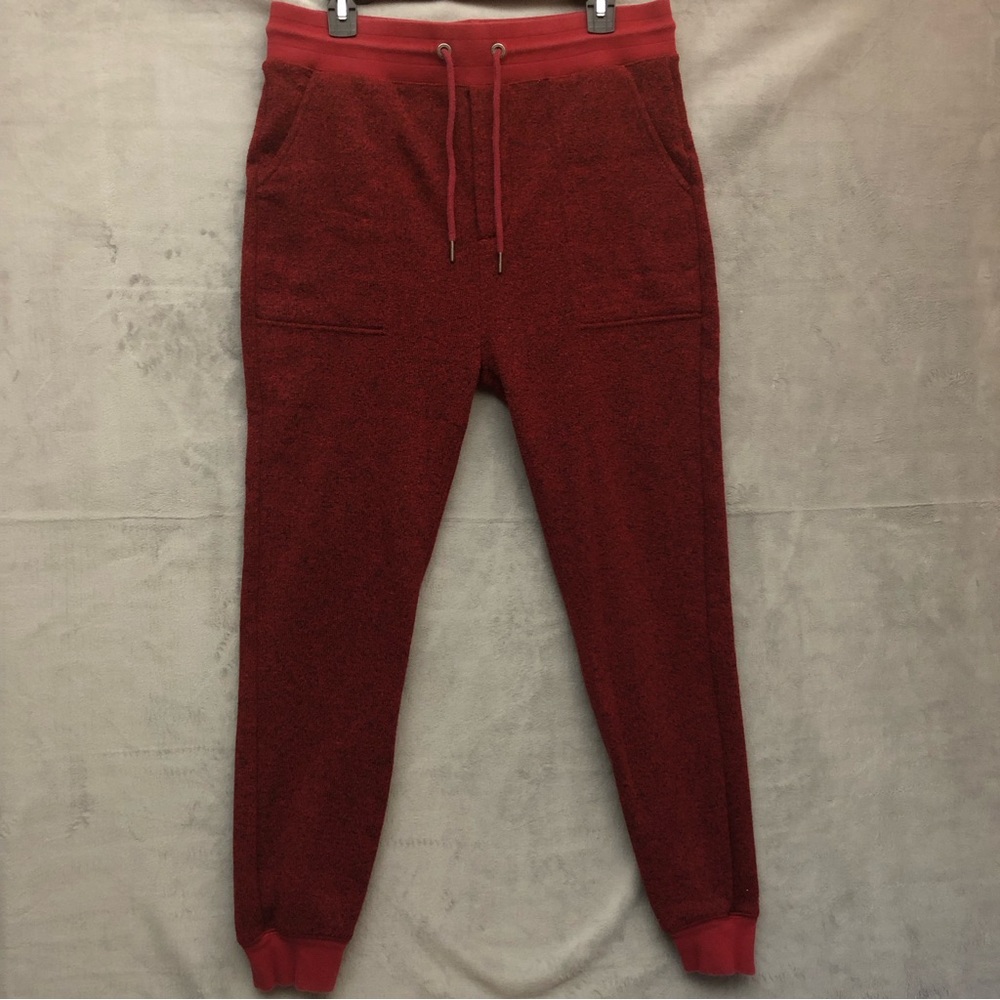 Aeropostale Men’s Heathered Fleece Joggers Sweatpants Maroon Red Black Medium